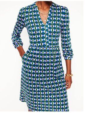 Boden Naomi Relaxed Jersey Dress in Promenade Green, Petal Check NWT